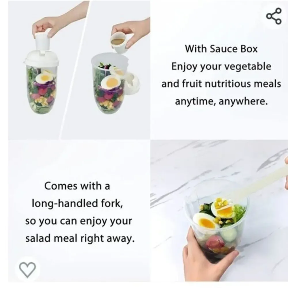 Fresh Salad‎ to Go Container Set with Fork and Dressing Holder, White (1000ML)